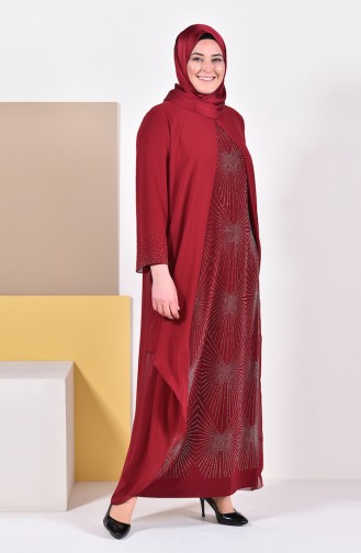 Claret Red Hijab Evening Dress 6211-04