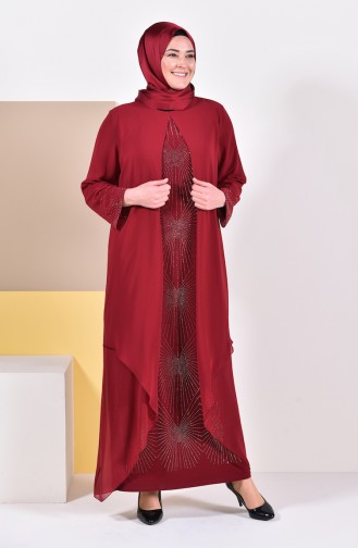 Claret Red Hijab Evening Dress 6211-04