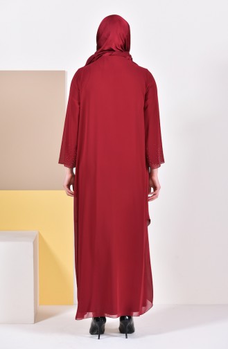 Claret Red Hijab Evening Dress 6211-04