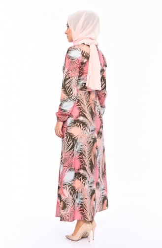 Patterned Summer Dress 1913-01 Khaki 1913-01