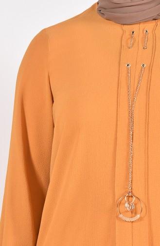 Large Size Necklace Detailed Tunic 7063-06 Mustard 7063-06
