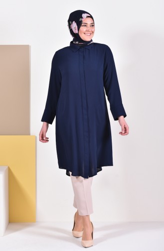 Large Size Hidden Buttoned Tunic 7235-06 Navy Blue 7235-06