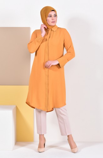 Large Size Hidden Buttoned Tunic 7235-07 Mustard 7235-07