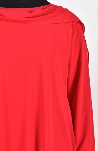 Large Size Collar Detail Tunic 7259-07 Red 7259-07