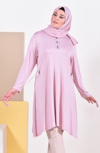 تونيك بتفاصيل مطرزة بالخرز وبمقاسات كبيرة 50503-02 لون وردي 50503-02