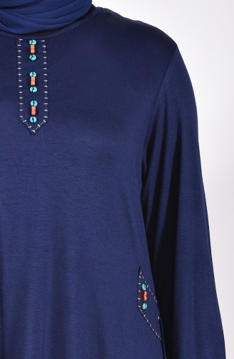 Large Size Beads Embroidered Tunic 50503-06 Navy 50503-06