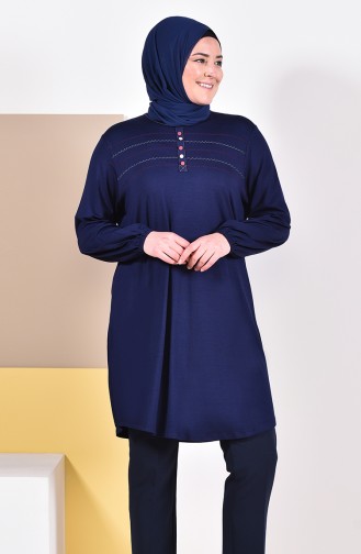 Large Size Embroidered Tunic 50515-04 Navy 50515-04