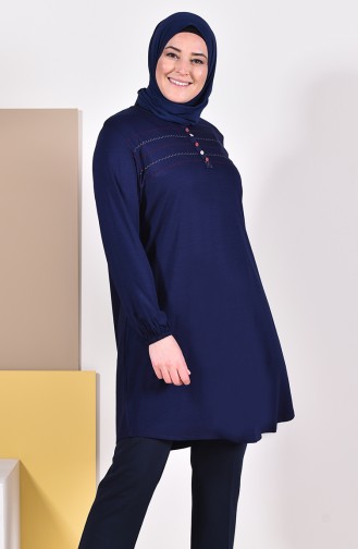 Large Size Embroidered Tunic 50515-04 Navy 50515-04