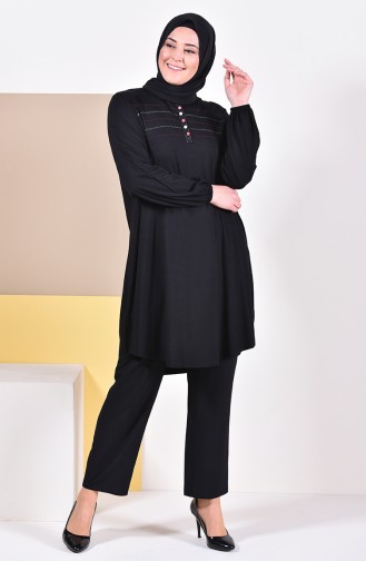 Large Size Embroidered Tunic 50515-08 Black 50515-08