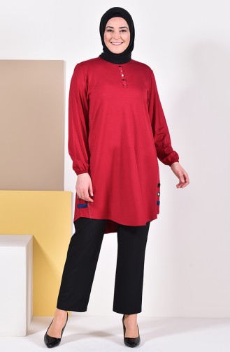 Large Size Buttons Detailed Tunic 50549-03 Claret Red 50549-03