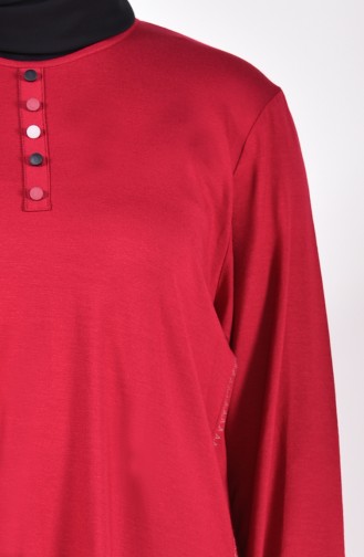 Large Size Buttons Detailed Tunic 50549-03 Claret Red 50549-03