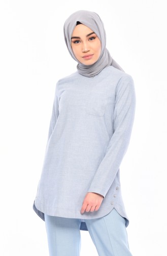 Cotton Buttons Detailed Tunic 3082-05 Baby Blue 3082-05