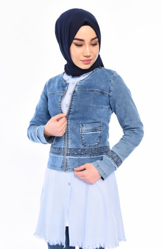 Veste Jean avec Poches 6053-02 Bleu Jean 6053-02