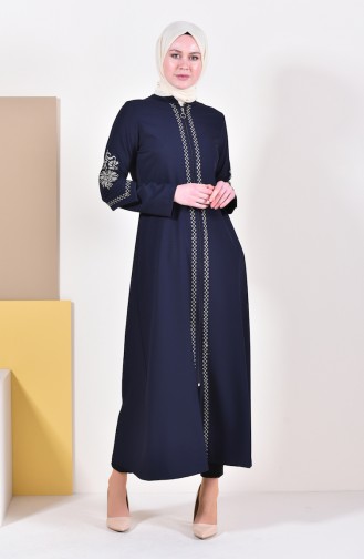 Besticktes Abaya 61280-03 Dunkelblau 61280-03