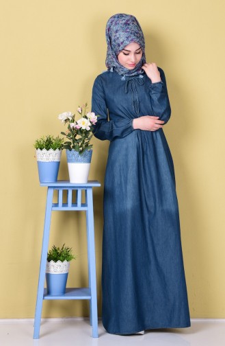 Dark Blue Hijab Dress 4401-02