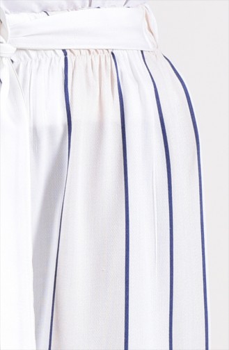Dilber Natural Fabric Belted Trousers 1157-02 Navy Cream 1157-02