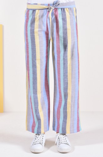 Striped Wide Leg Pants 2147-01 Gray Blue 2147-01