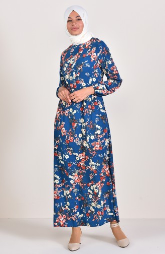 Flower Pattern Dress 2043-01 Petrol 2043-01