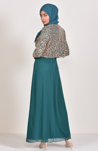 Robe de Soirée avec Veste a Paillettes 3707-04 Vert 3707-04