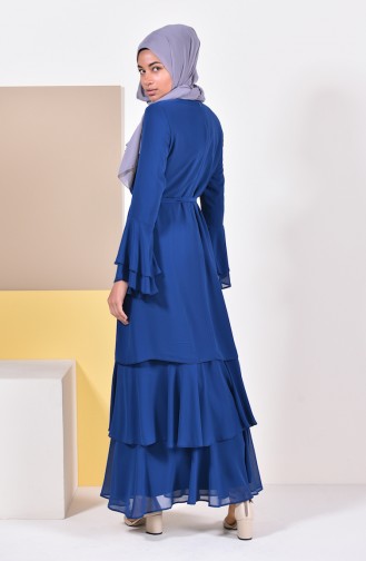فستان شيفون بتصميم واسع 0142-02 لون نيلي 0142-02