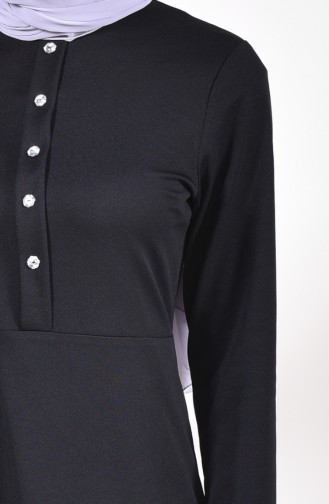 Düğme Detaylı Elbise 2022-01 Siyah