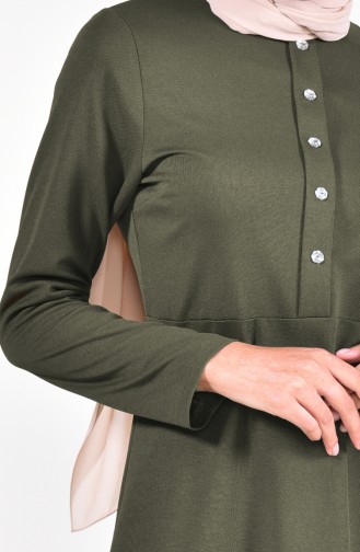 Knöpfen Detailliertes Kleid  2022-04 Khaki 2022-04