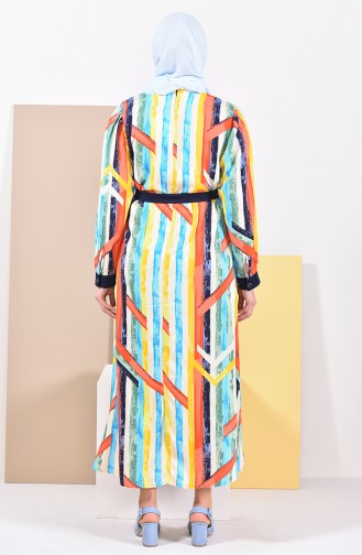 فستان فيسكوز بتصميم مُطبع وبمقاسات كبيرة 4477-01 لون مرجاني وازرق 4477-01