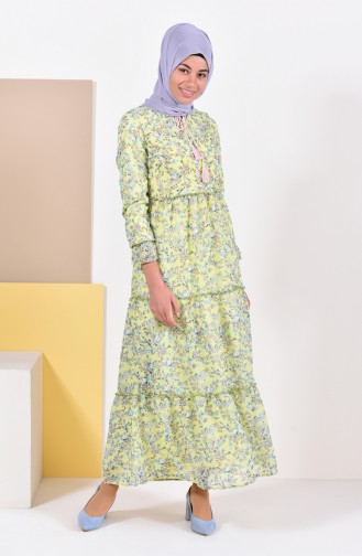 فستان شيفون بتصميم مورّد 3014-02 لون اخضر فستقي 3014-02