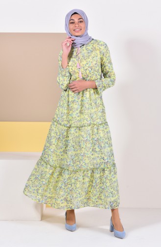 فستان شيفون بتصميم مورّد 3014-02 لون اخضر فستقي 3014-02