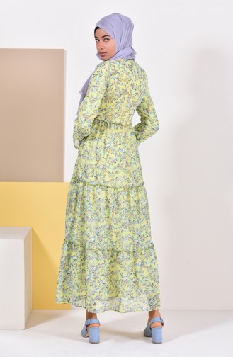 Flower Patterned Chiffon Dress 3014-02 Pistachio Green 3014-02