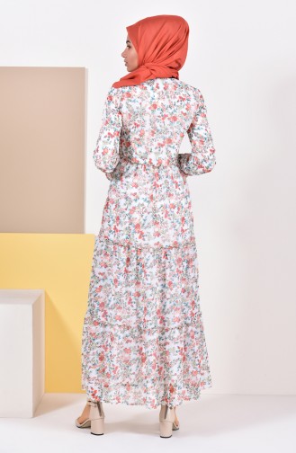 Flower Patterned Chiffon Dress 3014-03 light Beige 3014-03