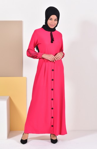 Button Detailed Embroidered Dress 4094-07 Fuchsia 4094-07