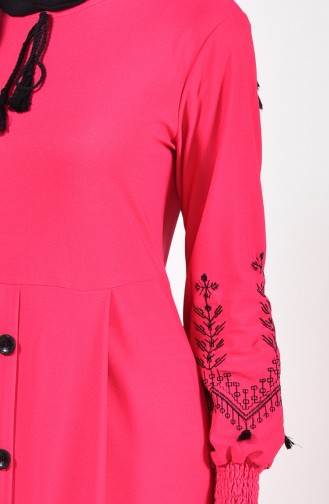 Button Detailed Embroidered Dress 4094-07 Fuchsia 4094-07