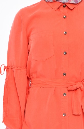 تونيك تنسل بتصميم حزام للخصر 0719-03 لون برتقالي مائل للحمرة 0719-03