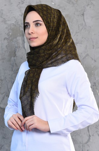 Patterned Flamed Cotton Scarf 2209-15 Khaki 2209-15