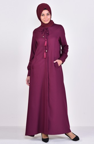 Tassel Detailed Abaya 6756-02 Plum 6756-02