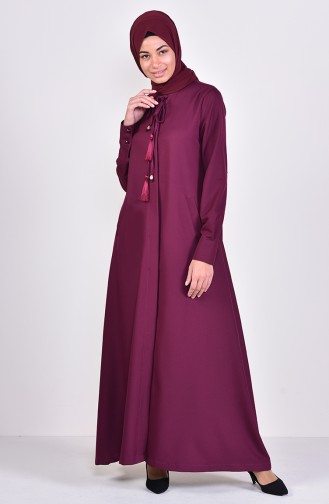 Tassel Detailed Abaya 6756-02 Plum 6756-02