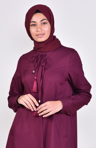 Tassel Detailed Abaya 6756-02 Plum 6756-02