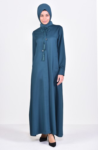 Abaya Détail Frange 6756-04 Vert emeraude 6756-04