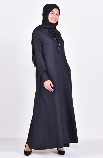 Abaya Détail Frange 6756-05 Noir 6756-05