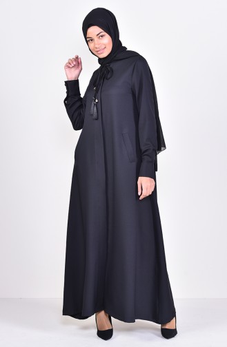 Abaya Détail Frange 6756-05 Noir 6756-05