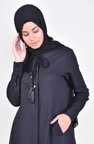 Abaya Détail Frange 6756-05 Noir 6756-05