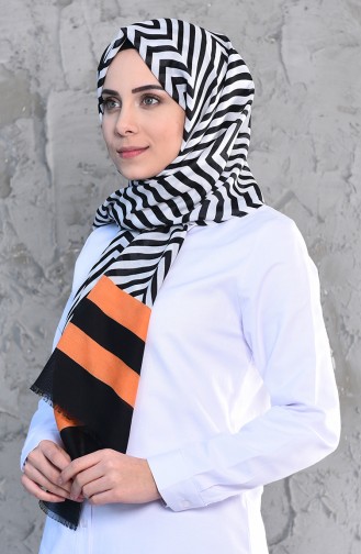 Trendy Pattern Cotton Shawl 380-103 Orange Black 380-103