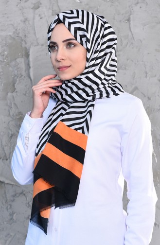 Trendy Desenli Pamuk Şal 380-103 Turuncu Siyah 380-103