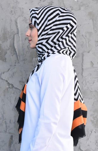 Trendy Pattern Cotton Shawl 380-103 Orange Black 380-103