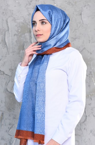 Karaca Monogram Patterned Shawl  90574-06 Indigo Tile 90574-06