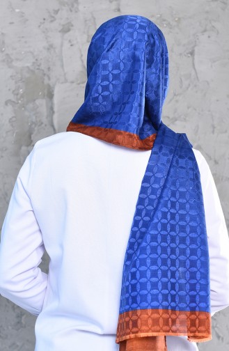 كاراجا شال بتصميم مُطبع 90575-19 لون أزرق و نحاسي 90575-19