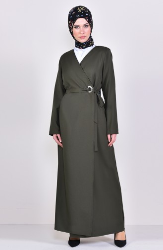 Eyelet Detailed Abaya 6791-03 Khaki 6791-03