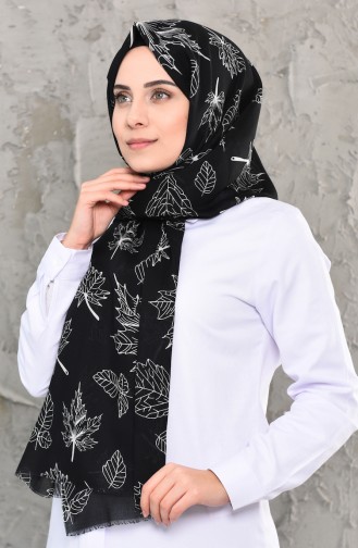 Bahar Desenli Pamuk Şal 503-105 Siyah Beyaz 503-105
