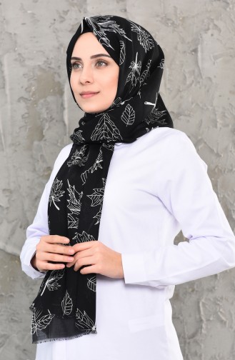 Bahar Desenli Pamuk Şal 503-105 Siyah Beyaz 503-105